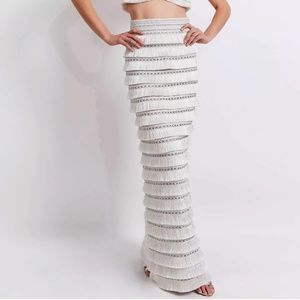 Patbo Metallic Fringe Maxi Skirt in Silver